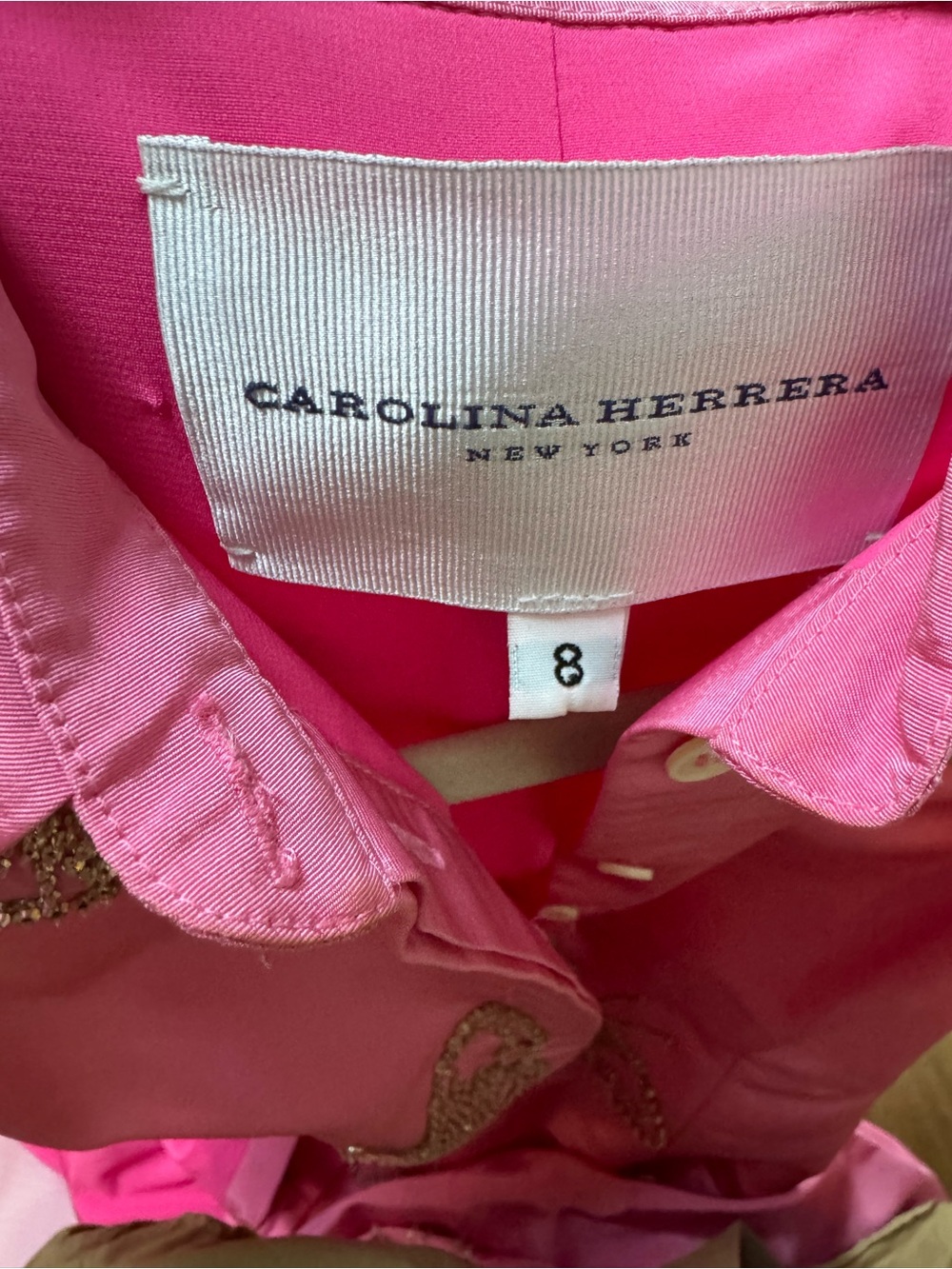 Carolina Herrera Pink trench gown with Gold Butterfly Embellishments - Picture 8 of 14
